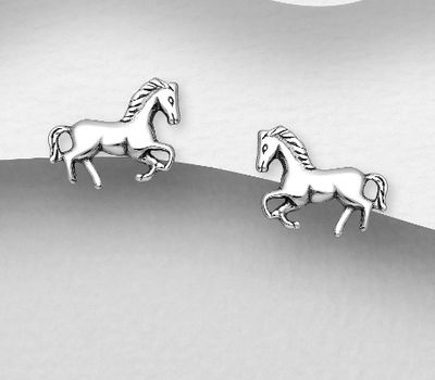 925 Sterling Silver Oxidized Horse Push-Back Earrings