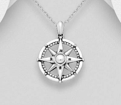 925 Sterling Silver Oxidized Compass Pendant