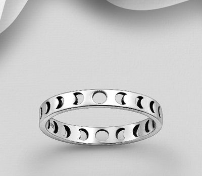 925 Sterling Silver Oxidized Lunar Phases Ring
