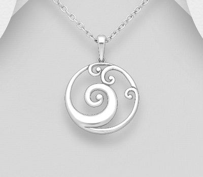 925 Sterling Silver Wave Pendant, Featuring Swirl Design