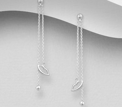 925 Sterling Silver Ball and Lips Push-Back Earrings