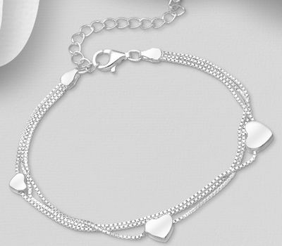 925 Sterling Silver Bracelet with Heart Charms