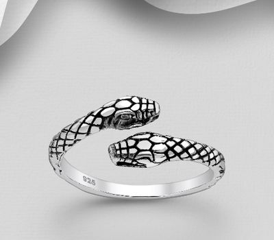 925 Sterling Silver Adjustable Oxidized Snake Ring