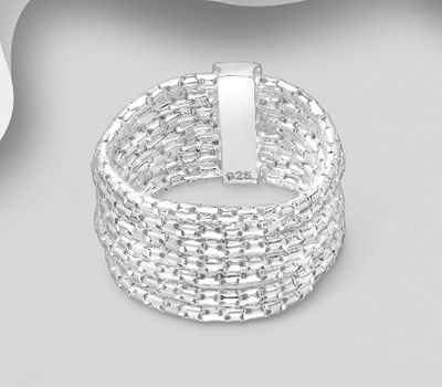 Set of 7 Sterling Silver Bound Band Ring, Featuring Patterns, 12 mm Wide, 1.5 mm Wide per Piece