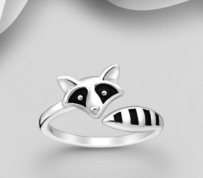 925 Sterling Silver Adjustable Fox Ring, Decorated withColored Enamel
