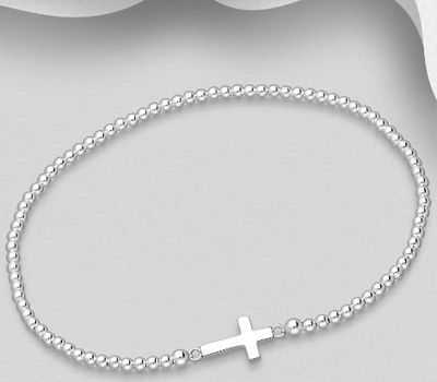 925 Sterling Silver Ball & Cross Stretch Bracelet
