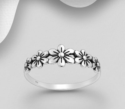 925 Sterling Silver OxidizedFlower Ring