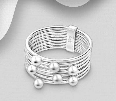 Set of 7 Sterling Silver Bound Band Ring Featuring Balls