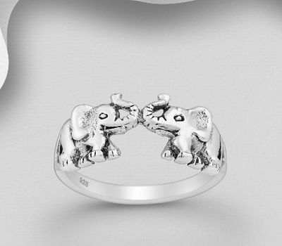 925 Sterling Silver Oxidized Elephant Ring