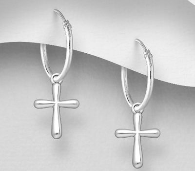 925 Sterling Silver Cross Hoop Earrings