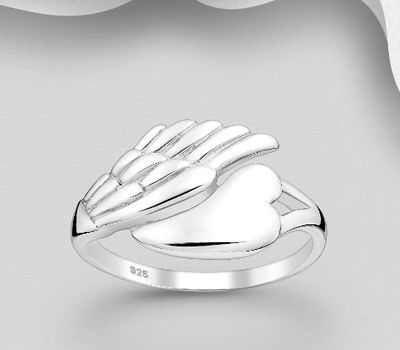 925 Sterling Silver Ring Featuring Heart and Wing
