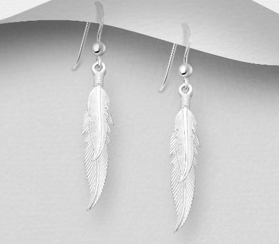 925 Sterling Silver Double Feather Hook Earrings