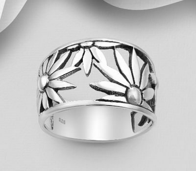 925 Sterling Silver OxidizedFlower Ring