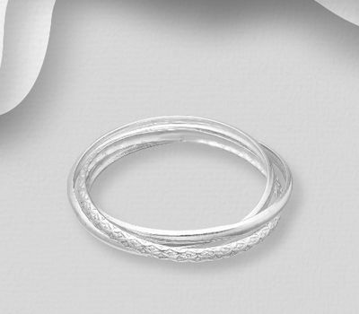 925 Sterling Silver Triple Interlock Band Ring, one ring is textured.