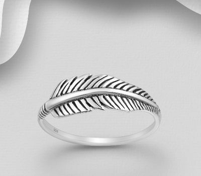925 Sterling Silver Oxidized Feather Ring