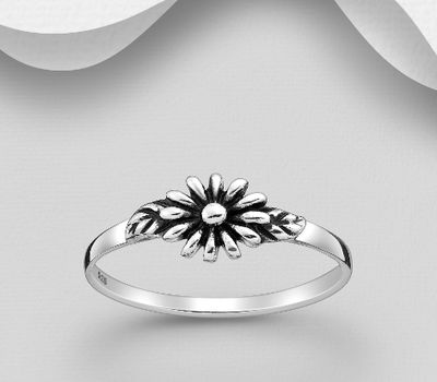 925 Sterling Silver Oxidized Flower Ring