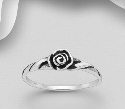 925 Sterling Silver Oxidized Rose Ring