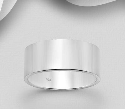 925 Sterling Silver Engravable Matt Band Ring, 8 mm Wide.