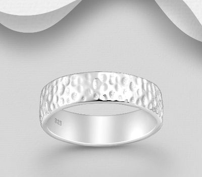 925 Sterling Silver Hammered Band Ring, 5.5 mm Wide.