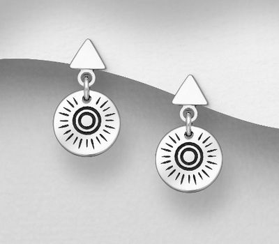 925 Sterling Silver Oxidized Circle and Arrow Push-Back Earrings