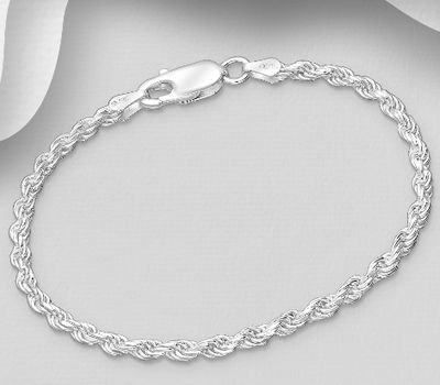 ITALIAN DELIGHT - 925 Sterling Silver Rope Bracelet, 2.7 mm Wide, Made in Italy.