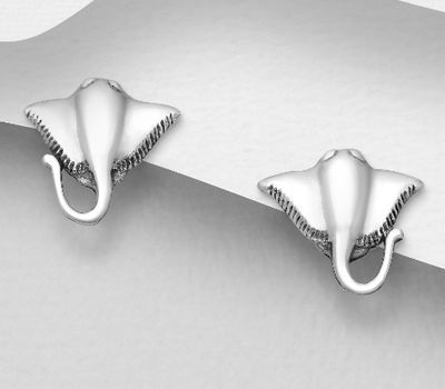 925 Sterling Silver Oxidized Stingray Push-Back Earrings