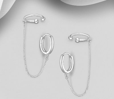 925 Sterling Silver Ear Cuffs and Hoop Earrings