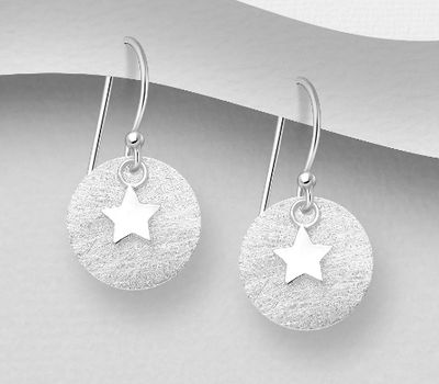 925 Sterling Silver Matt Star Hook Earrings