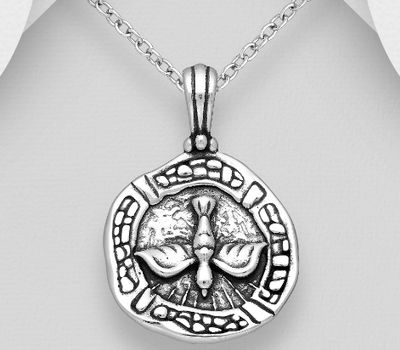 925 Sterling Silver Oxidized Bird Coin Pendant