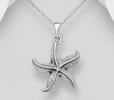 925 Sterling Silver Oxidized Starfish Pendant