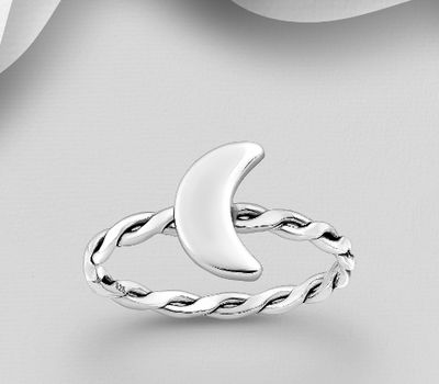 925 Sterling Silver Oxidized Moon Ring