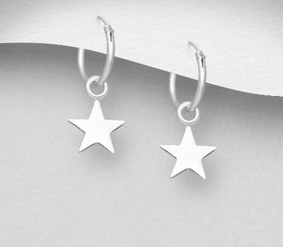 925 Sterling Silver Star Hoop Earrings