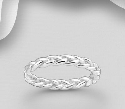 925 Sterling Silver Weave Band Ring, 3.5 mm Wide.