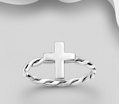 925 Sterling Silver Oxidized Cross Ring