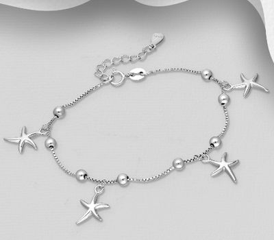 ITALIAN DELIGHT - 925 Sterling Silver Bracelet, Featuring Ball and Starfish Design, Made in Italy.