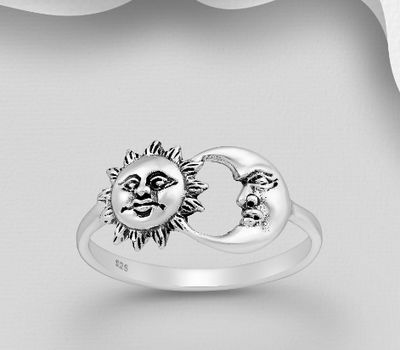 925 Sterling Silver Oxidized Moon and Sun Ring