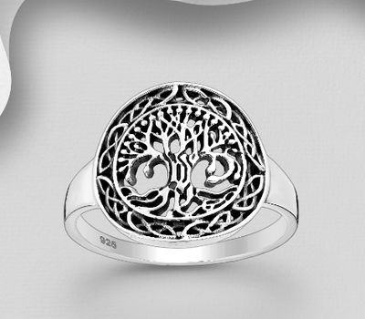 925 Sterling Silver Oxidized Tree Of Life Ring
