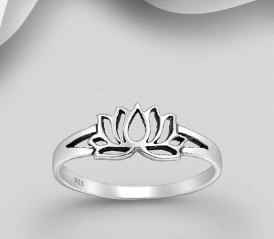 925 Sterling Silver Oxidized Lotus Ring