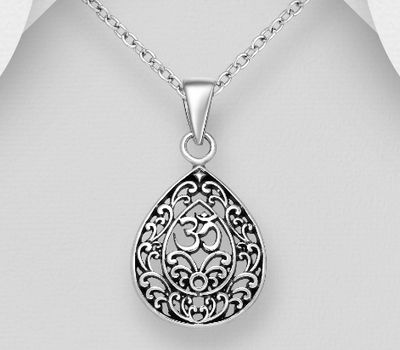 925 Sterling Silver Oxidized Om Sign and Swirl Pendant