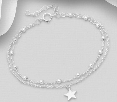 925 Sterling Silver Layered Ball and Star Bracelet
