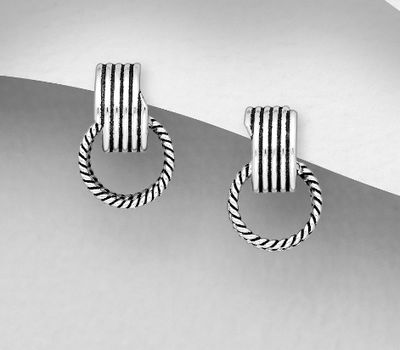 925 Sterling Silver Oxidized Links Push-Back Earrings