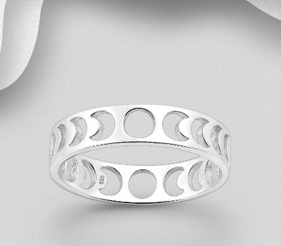 925 Sterling Silver Lunar Phases Ring, 4.5 mm Wide