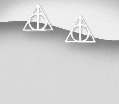 925 Sterling Silver Deathly Hallows Symbol Push-Back Earrings