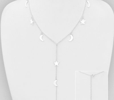 925 Sterling Silver Crescent Moon Necklace Featuring Star Design