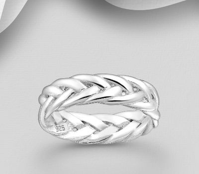 925 Sterling Silver Weave Band Ring, 6 mm Wide.