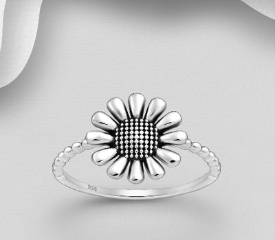 925 Sterling Silver Oxidized Flower Ring