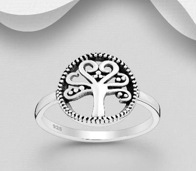 925 Sterling Silver Oxidized Tree Of Life Ring