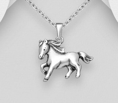925 Sterling Silver Oxidized Horse Pendant
