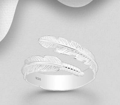 Şəkli böyütmək üçün tiklayın 925 Sterling Silver Adjustable Feather Ring