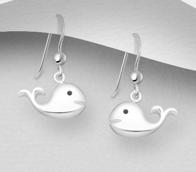 925 Sterling Silver Whale Hook Earrings Decorated With Colored Enamel